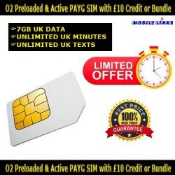 O2 Network UK Pay As You Go SIM Card with £10 Credit or Bundle - LIMITED OFFER